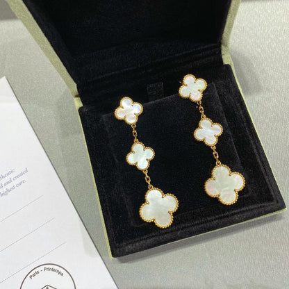 [Max Jewelry ]CLOVER MOP 3 MOTIFS GOLD EARRINGS