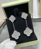[Plus&Max]CLOVER 2 MOTIFS DIAMOND PAVED SILVER EARRINGS
