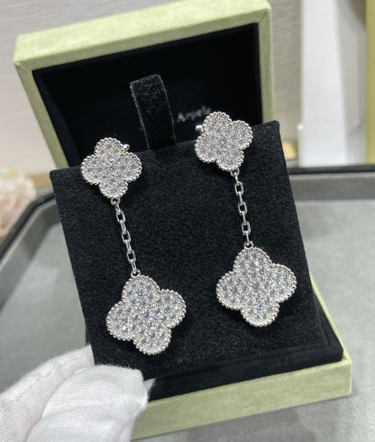 [Max Jewelry ]CLOVER 2 MOTIFS DIAMOND PAVED SILVER EARRINGS