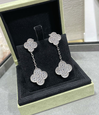 [Max Jewelry ]CLOVER 2 MOTIFS DIAMOND PAVED SILVER EARRINGS