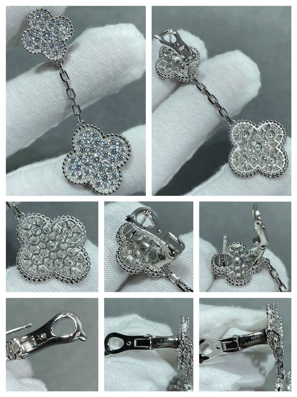 [Plus&Max]CLOVER 2 MOTIFS DIAMOND PAVED SILVER EARRINGS