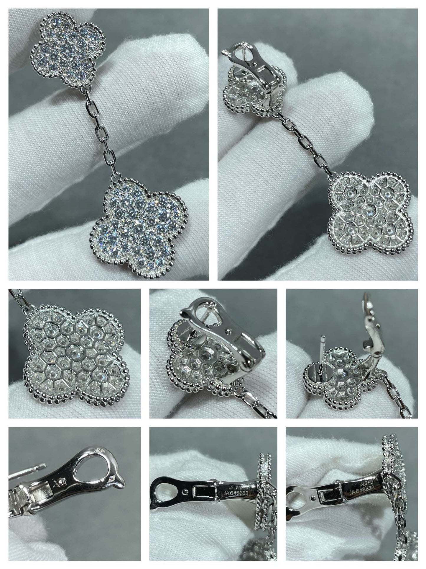 [Max Jewelry ]CLOVER 2 MOTIFS DIAMOND PAVED SILVER EARRINGS