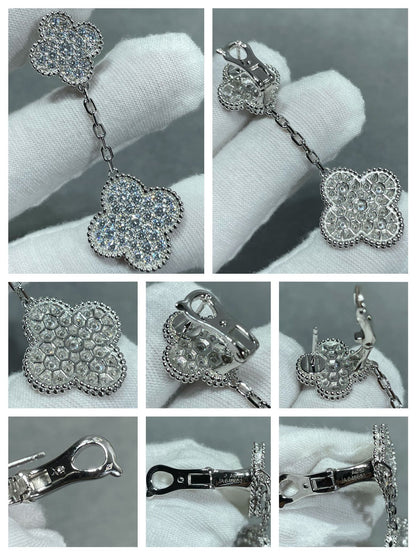 [Max Jewelry ]CLOVER 2 MOTIFS DIAMOND PAVED SILVER EARRINGS