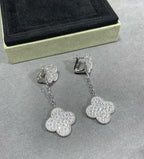 [Plus&Max]CLOVER 2 MOTIFS DIAMOND PAVED SILVER EARRINGS