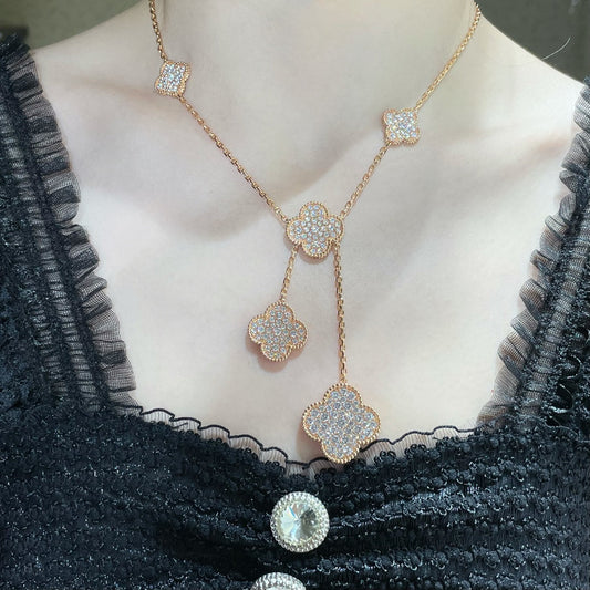 [Max Jewelry ]CLOVER 6 MOTIF DIAMOND PAVED NECKLACE