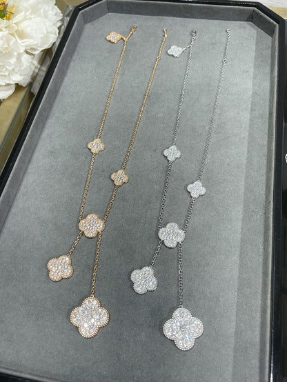 [Max Jewelry ]CLOVER 6 MOTIF DIAMOND PAVED NECKLACE