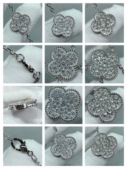 [Max Jewelry ]CLOVER 6 MOTIF DIAMOND PAVED NECKLACE