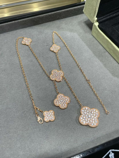 [Max Jewelry ]CLOVER 6 MOTIF DIAMOND PAVED NECKLACE