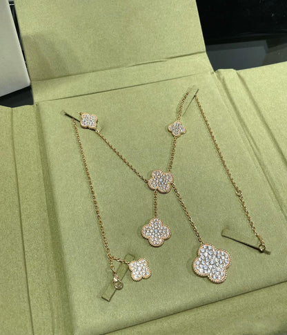 [Max Jewelry ]CLOVER 6 MOTIF DIAMOND PAVED NECKLACE