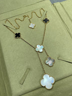 [Plus&Max]CLOVER 6 MOTIF MOP ONYX GOLD NECKLACE