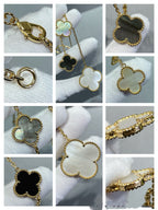[Plus&Max]CLOVER 6 MOTIF MOP ONYX GOLD NECKLACE