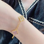 [Plus&Max]CLOVER 5 MOTIF DIAMOND PINK MOP PINK GOLD BRACELET