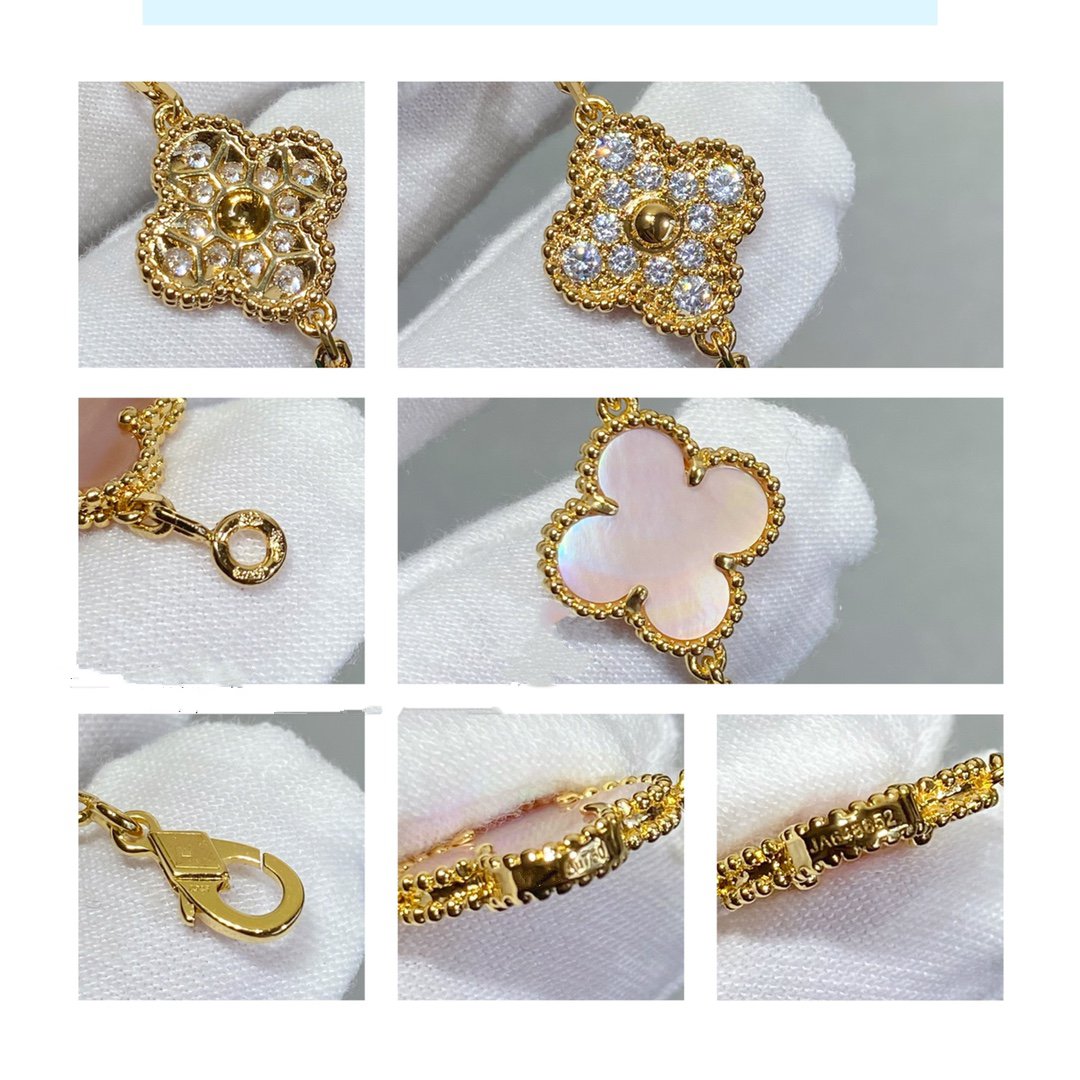 [Plus&Max]CLOVER 5 MOTIF DIAMOND PINK MOP PINK GOLD BRACELET