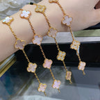 [Plus&Max]CLOVER 5 MOTIF DIAMOND PINK MOP PINK GOLD BRACELET