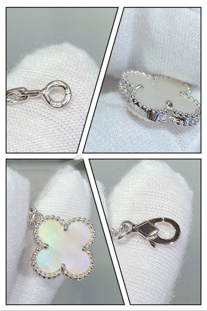[Max Jewelry ]CLOVER 5 MOTIF WHITE MOP SILVER BRACELET