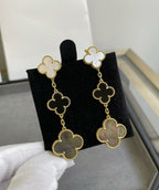 [Plus&Max]CLOVER 3 MOTIF MOP ONYX DARK MOP PINK GOLD EARRINGS