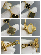 [Plus&Max]CLOVER 3 MOTIF MOP ONYX DARK MOP PINK GOLD EARRINGS