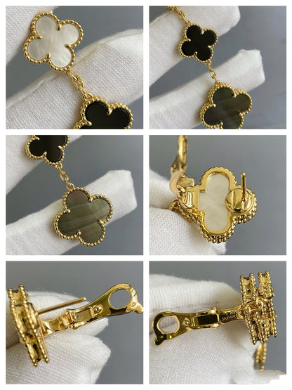 [Max Jewelry ]CLOVER 3 MOTIF MOP ONYX DARK MOP PINK GOLD EARRINGS