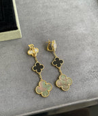 [Plus&Max]CLOVER 3 MOTIF MOP ONYX DARK MOP PINK GOLD EARRINGS