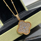 [Plus&Max]CLOVER 25MM LARGE PEDANT DIAMOND PAVED LONG NECKLACE