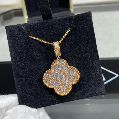 [Max Jewelry ]CLOVER 25MM LARGE PEDANT DIAMOND PAVED LONG NECKLACE