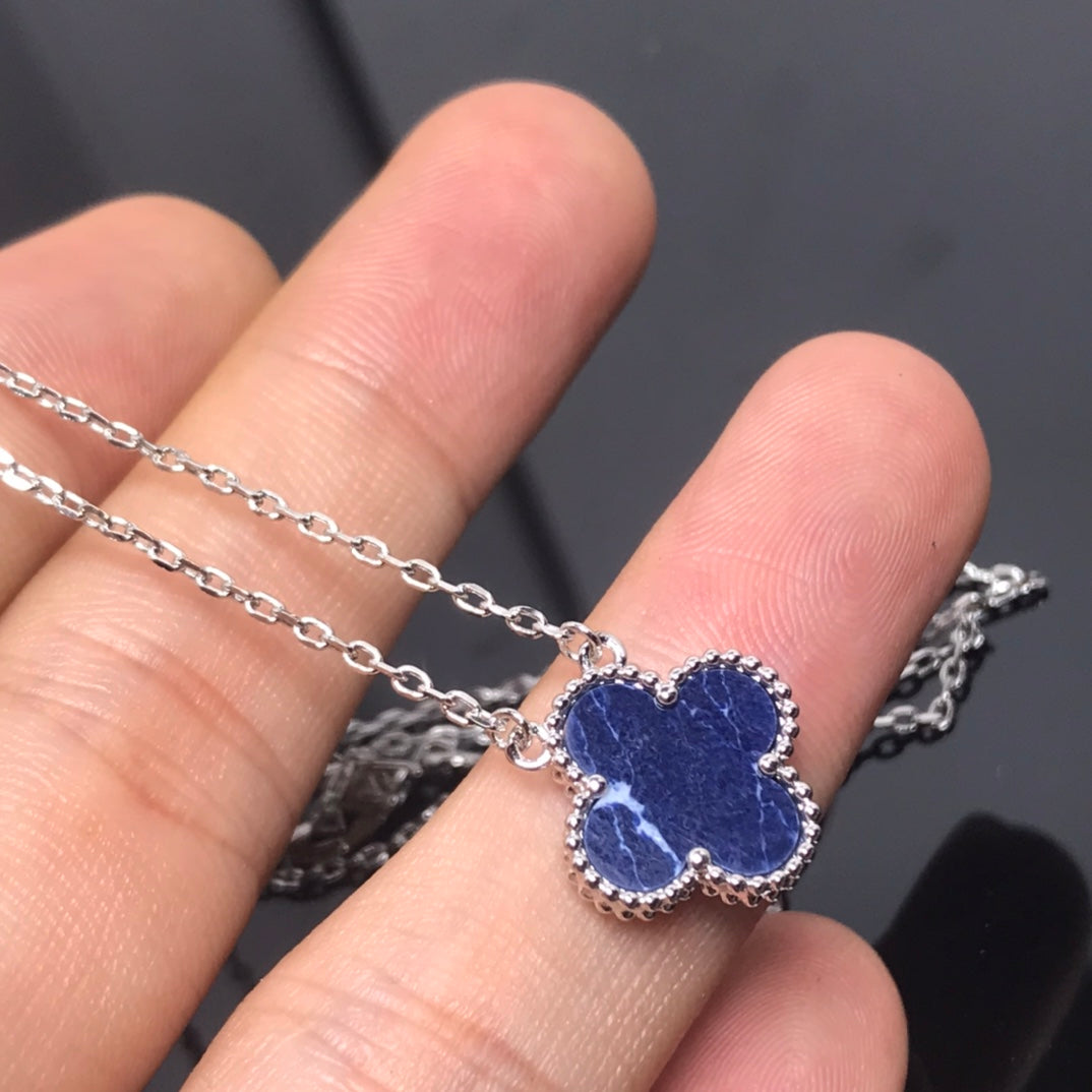 [Max Jewelry ]CLOVER PIETERSITE SILVER LONG NECKLACE