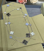 [Plus&Max]CLOVER 16 MOTIF CHALCEDONY MOP SILVER NECKLACE