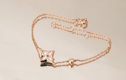 [Max Jewelry ]STAR PINK MOP 1 DIAMOND PINK GOLD NECKLACE