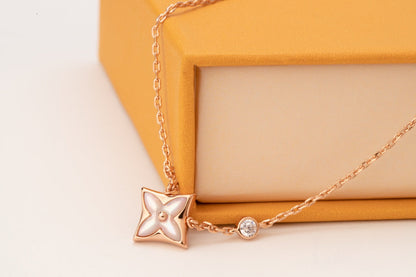 [Max Jewelry ]STAR PINK MOP 1 DIAMOND PINK GOLD NECKLACE