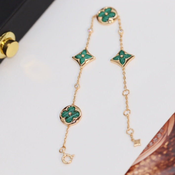 [Max Jewelry ]STAR AND SUN 4 MOTIF PINK GOLD MALACHITE BRACELET