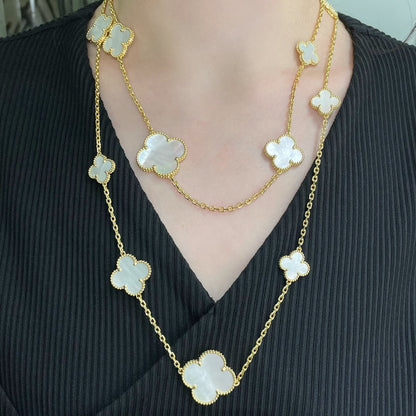 [Max Jewelry ]CLOVER 16 MOTIF WHITE MOP GOLD NECKLACE