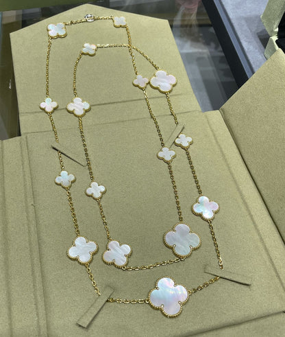 [Max Jewelry ]CLOVER 16 MOTIF WHITE MOP GOLD NECKLACE