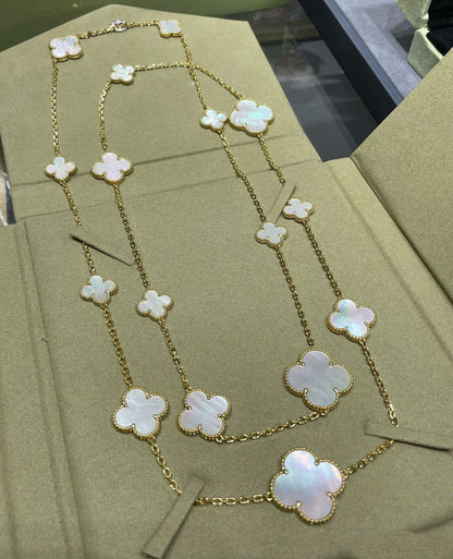 [Max Jewelry ]CLOVER 16 MOTIF WHITE MOP GOLD NECKLACE