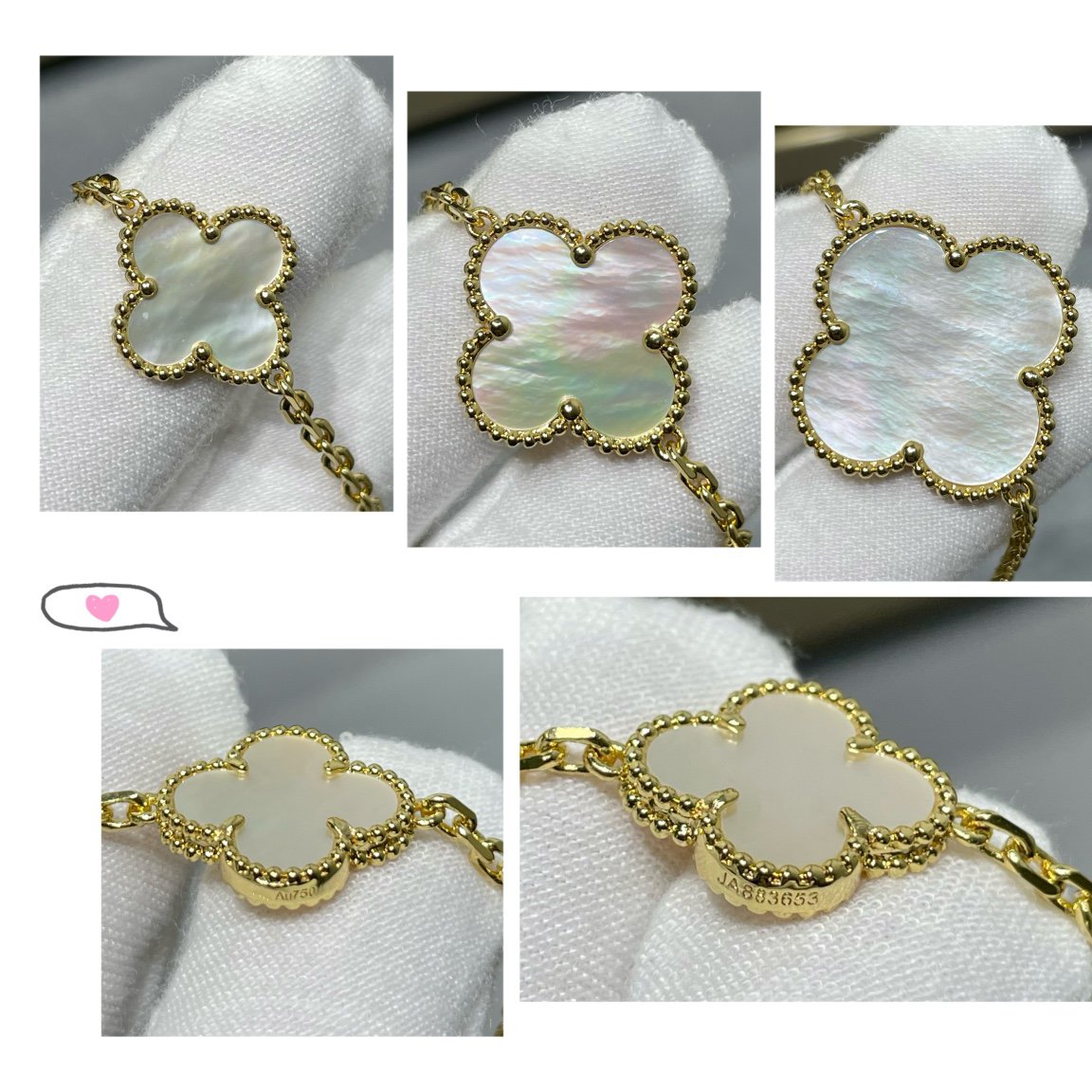 [Max Jewelry ]CLOVER 16 MOTIF WHITE MOP GOLD NECKLACE