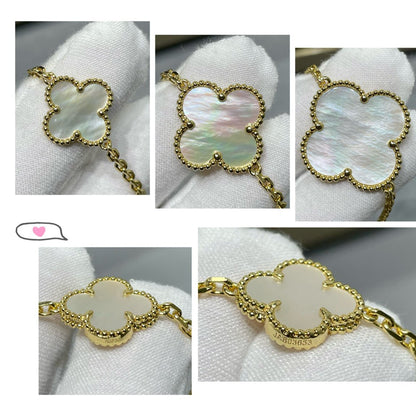 [Max Jewelry ]CLOVER 16 MOTIF WHITE MOP GOLD NECKLACE