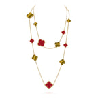 [Plus&Max]CLOVER 16 MOTIF CARNELIAN TIGER EYE ROSE GOLD NECKLACE