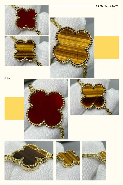 [Max Jewelry ]CLOVER 16 MOTIF CARNELIAN TIGER EYE ROSE GOLD NECKLACE