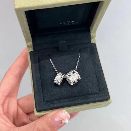 [Max Jewelry ]PERLEE DOUBLE PENDANT SILVER DIAMOND NECKLACE