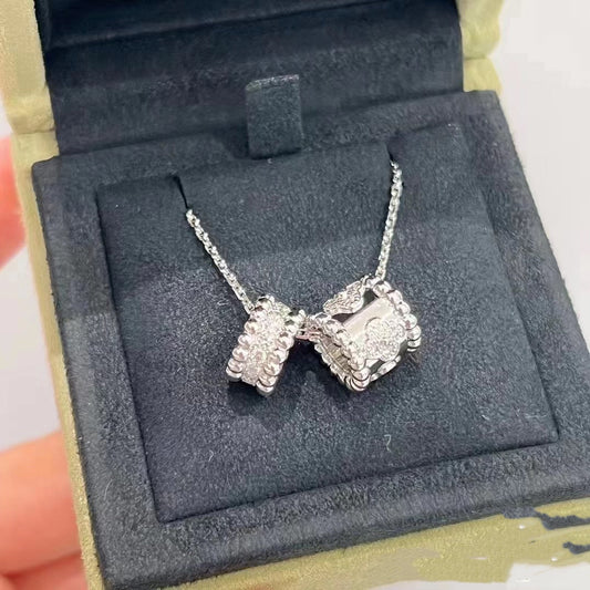 [Max Jewelry ]PERLEE DOUBLE PENDANT SILVER DIAMOND NECKLACE
