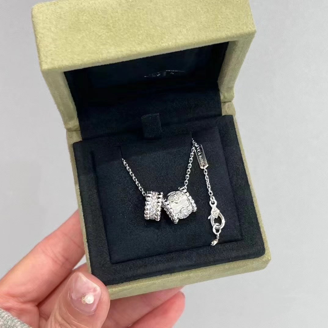 [Max Jewelry ]PERLEE DOUBLE PENDANT SILVER DIAMOND NECKLACE