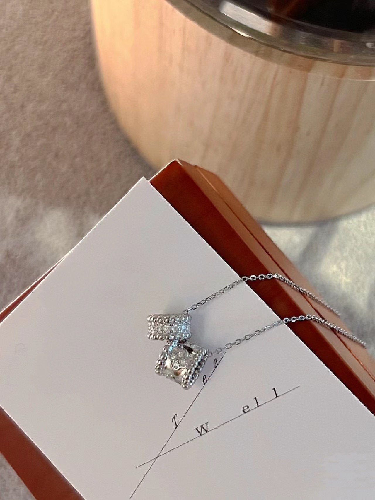 [Max Jewelry ]PERLEE DOUBLE PENDANT SILVER DIAMOND NECKLACE