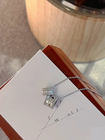 [Max Jewelry ]PERLEE DOUBLE PENDANT SILVER DIAMOND NECKLACE