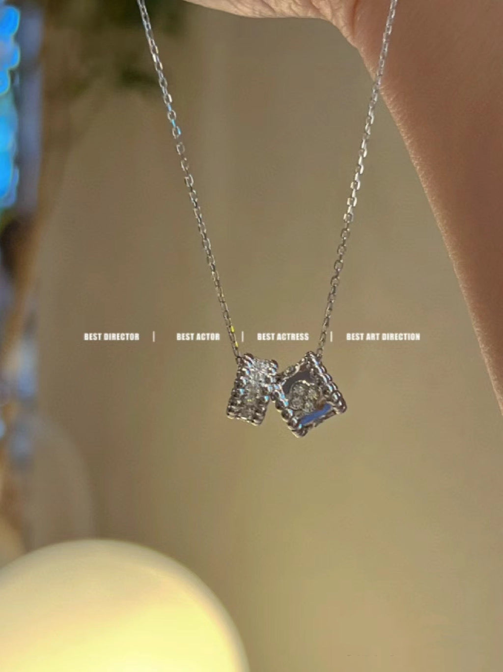 [Plus&Max]PERLEE DOUBLE PENDANT SILVER DIAMOND NECKLACE