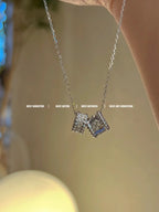 [Plus&Max]PERLEE DOUBLE PENDANT SILVER DIAMOND NECKLACE