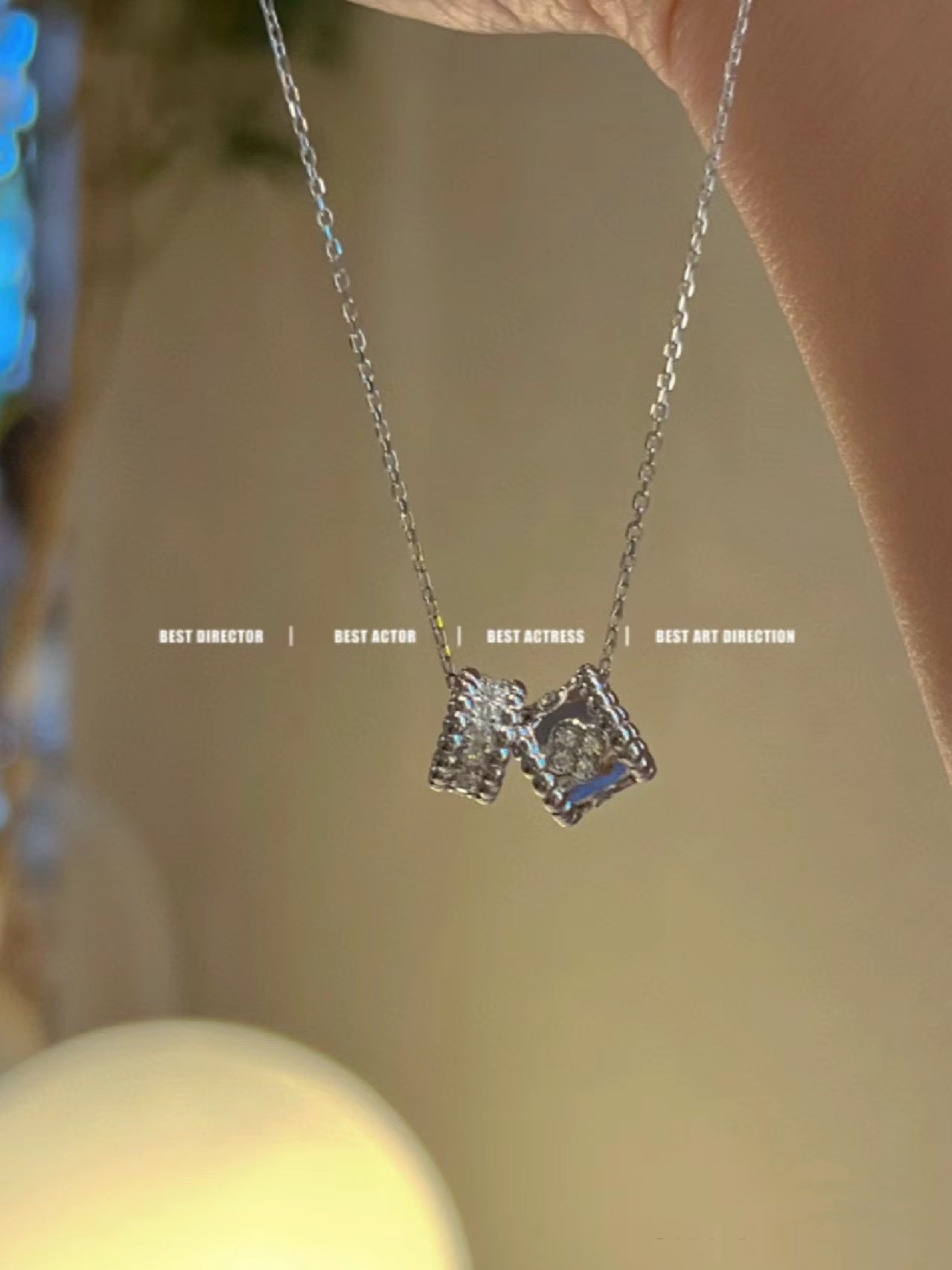[Max Jewelry ]PERLEE DOUBLE PENDANT SILVER DIAMOND NECKLACE