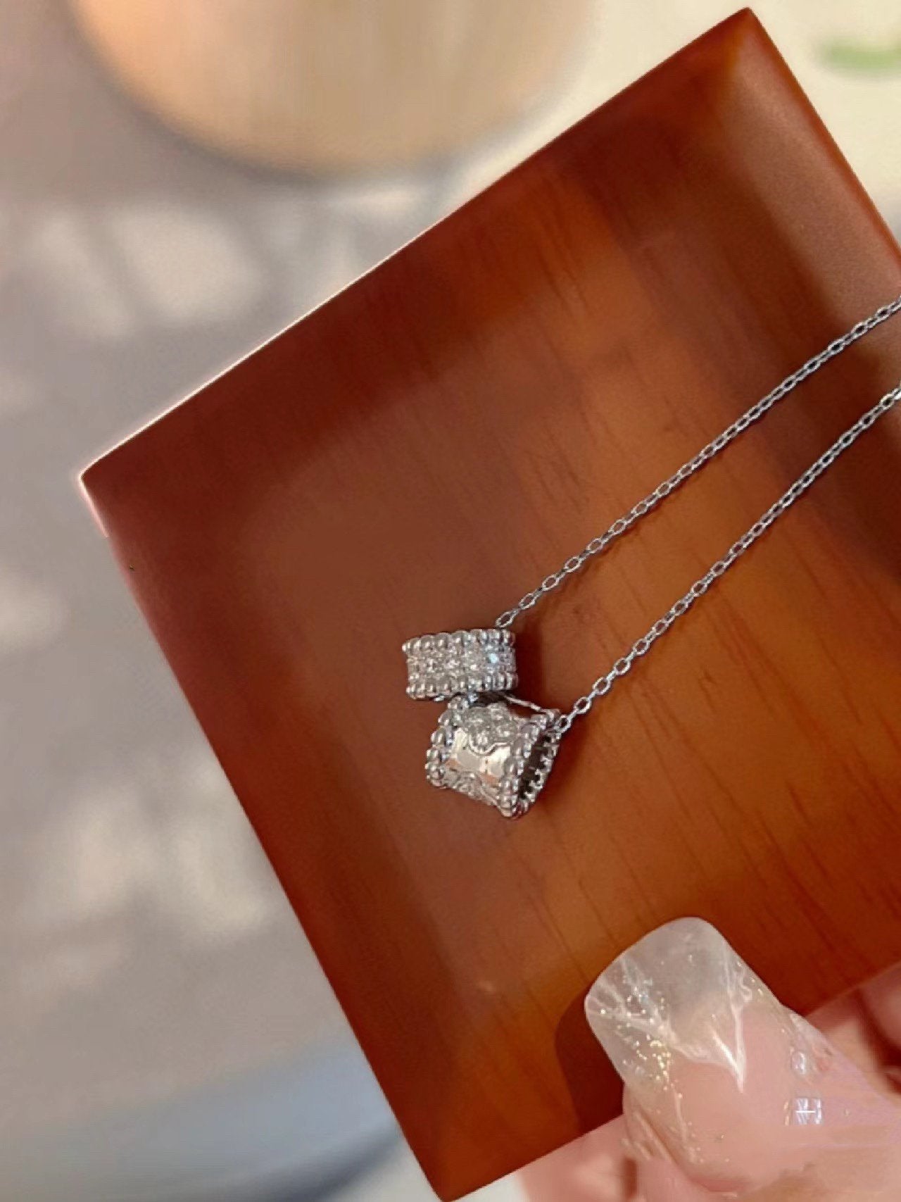 [Max Jewelry ]PERLEE DOUBLE PENDANT SILVER DIAMOND NECKLACE