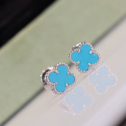 [Max Jewelry ]CLOVER MINI TURQUOISE SILVER STUD EARRINGS