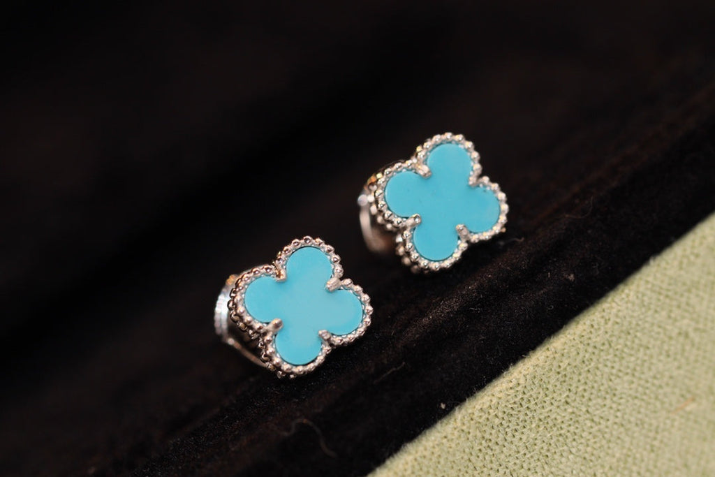 [Plus&Max]CLOVER MINI TURQUOISE SILVER STUD EARRINGS