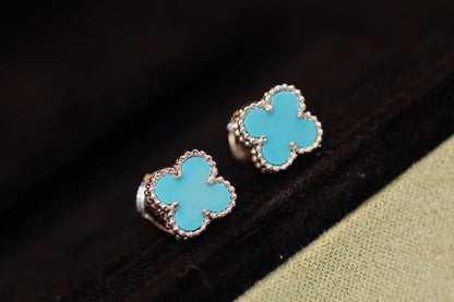 [Max Jewelry ]CLOVER MINI TURQUOISE SILVER STUD EARRINGS