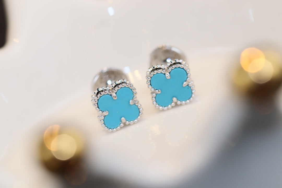 [Max Jewelry ]CLOVER MINI TURQUOISE SILVER STUD EARRINGS